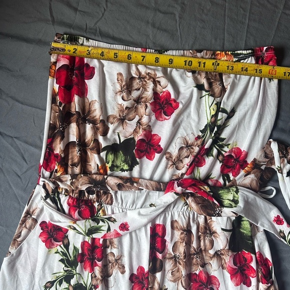 Strapless Floral Wide Leg Tie Waist Romper Jumpsuit Size XL - Picture 4 of 12